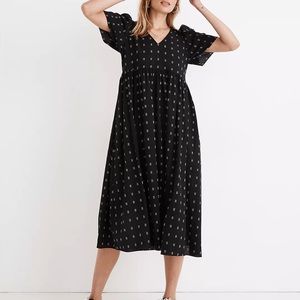 Madewell Dobby Puff-sleeve V-neck Midi Dress